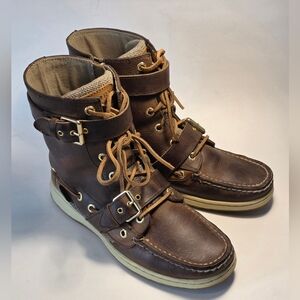 Sperry Top-Sider Huntley Sahara Brown Leather Boots Womens 7M Zip  Buckle Hiking